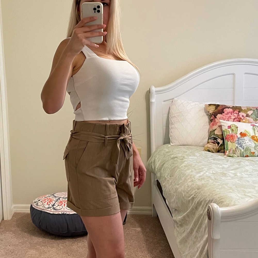 High waisted khaki shorts